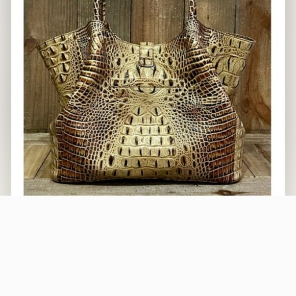 Gold Croc-Embossed Tote Bag with Decorative Bow BRAHMIN  Mallory Tote FIRM PRICE - Picture 5 of 15
